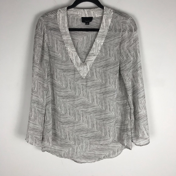 Lumiere Tops - Lumiere vneck blouse long sleeve sheer white black